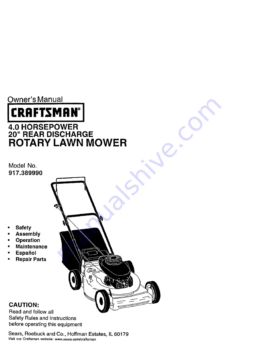 Craftsman 917.389990 Owner'S Manual Download Page 1