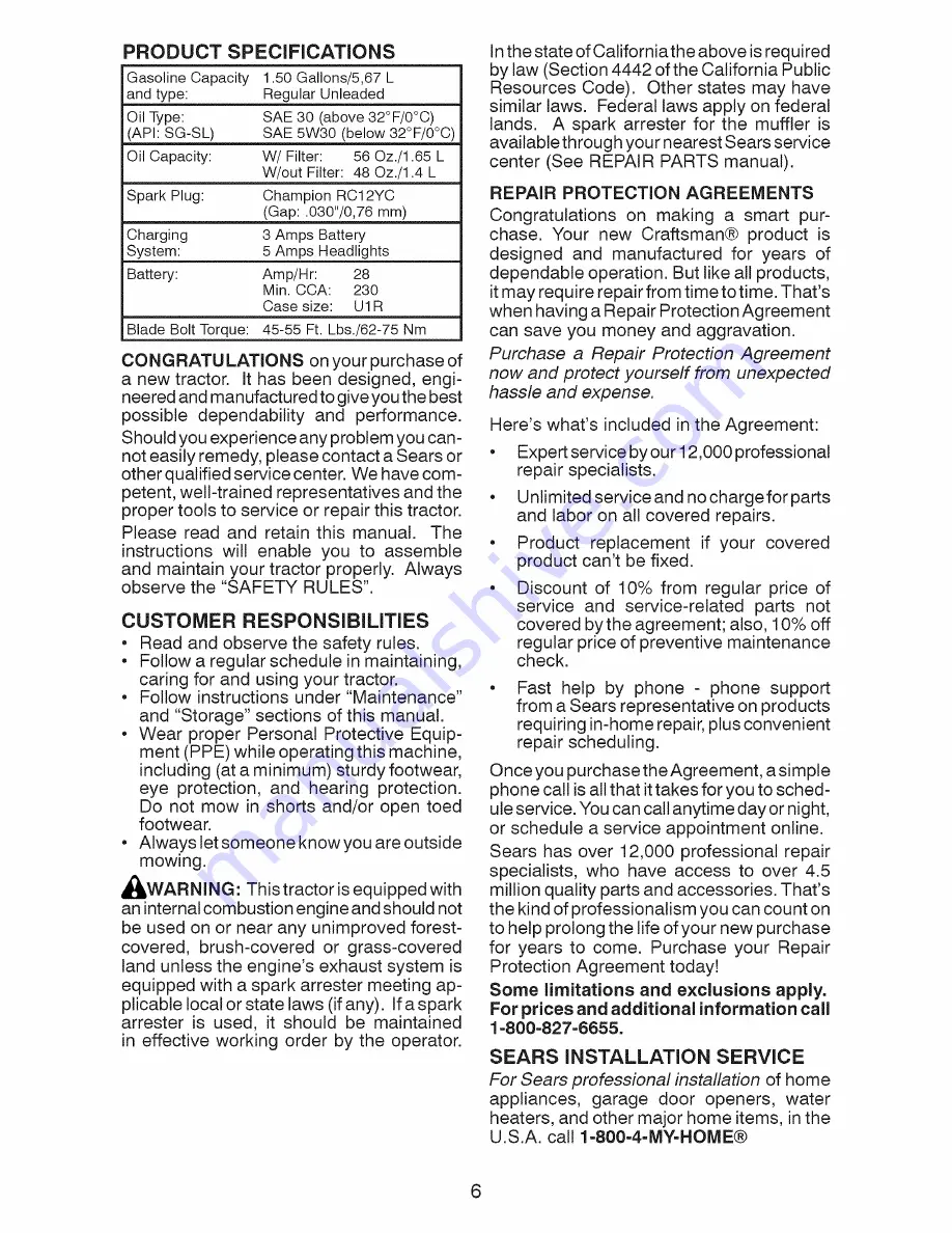 Craftsman 917.99295 Operator'S Manual Download Page 6