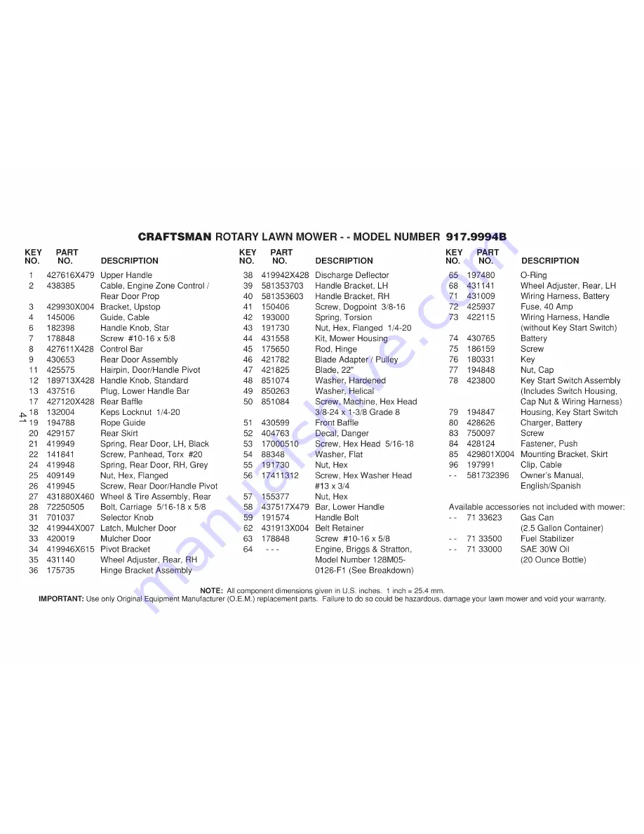 Craftsman 917.9994B Owner'S Manual Download Page 41