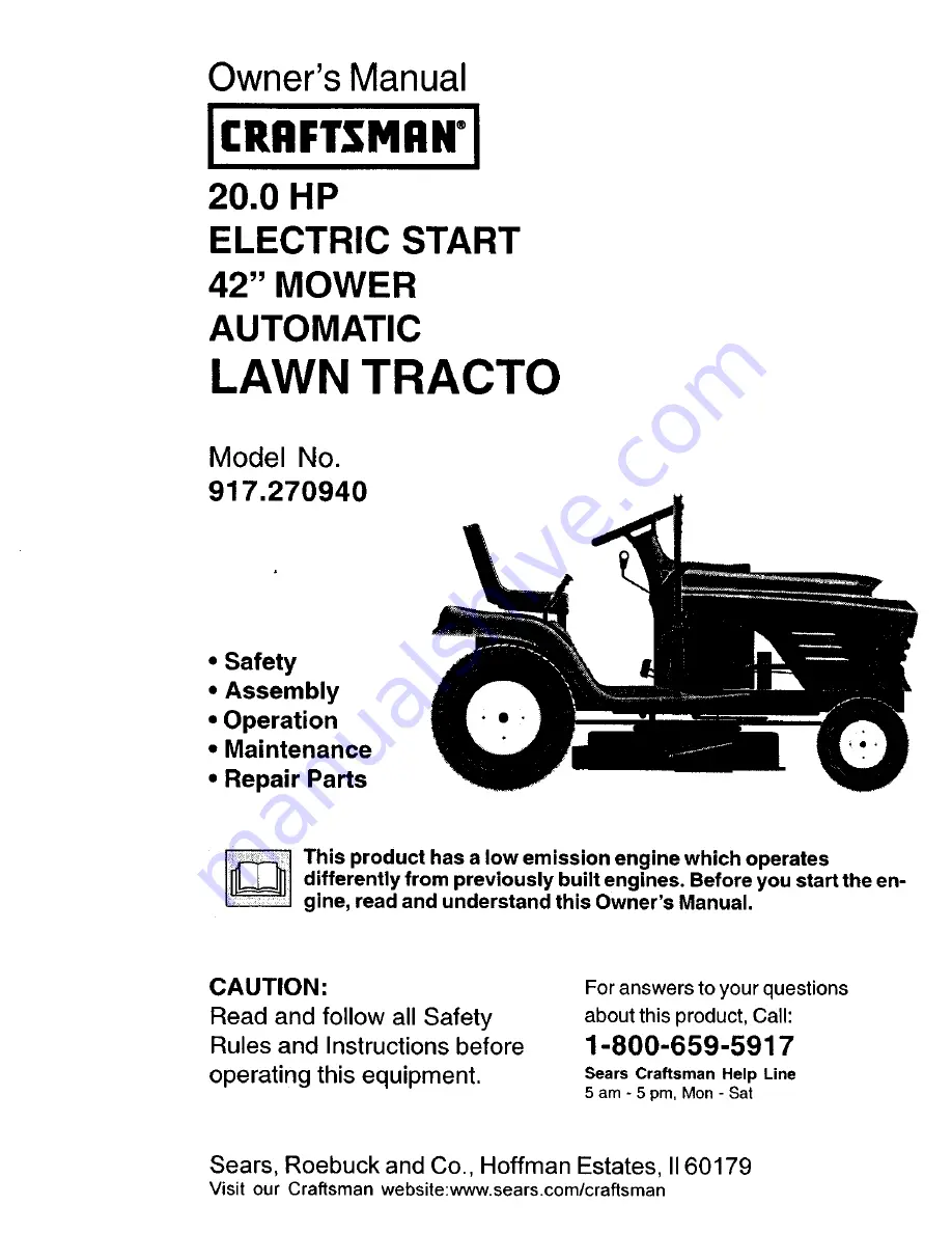 Craftsman 917 Owner'S Manual Download Page 1