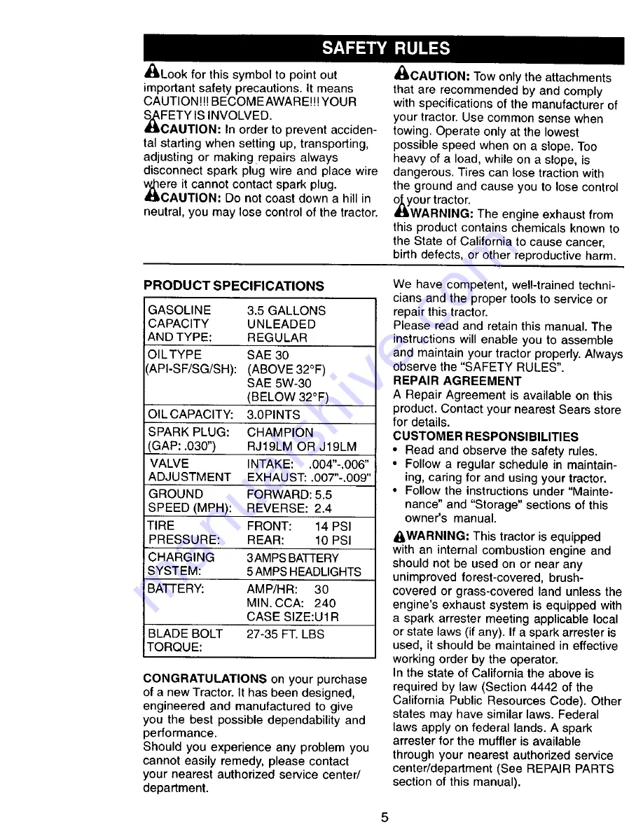 Craftsman 917 Owner'S Manual Download Page 5