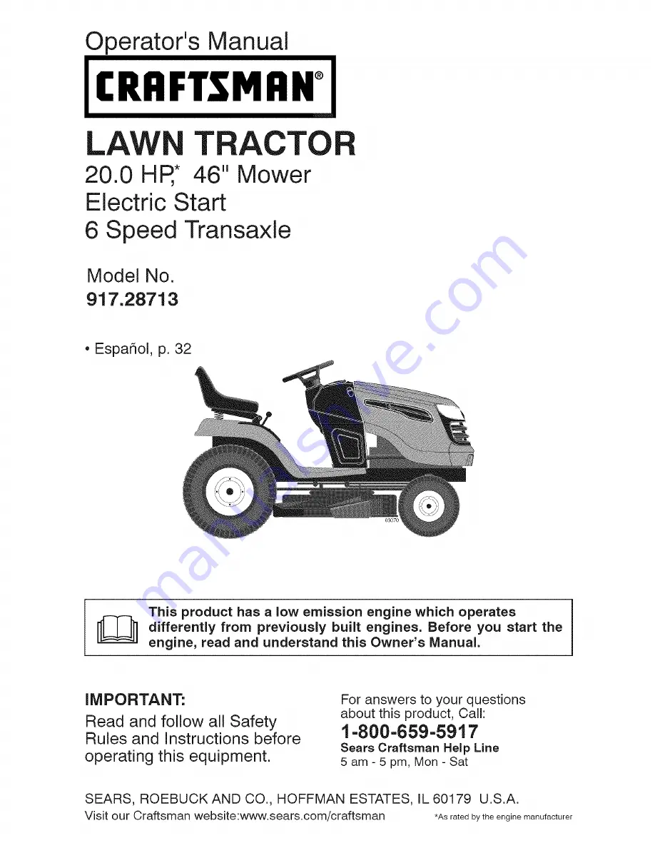 Craftsman 917287130 Operator'S Manual Download Page 1