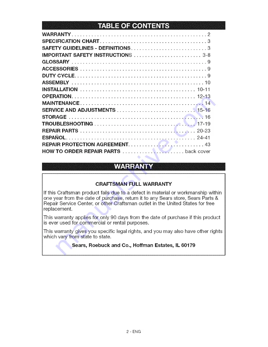 Craftsman 919.152162 Owner'S Manual Download Page 2