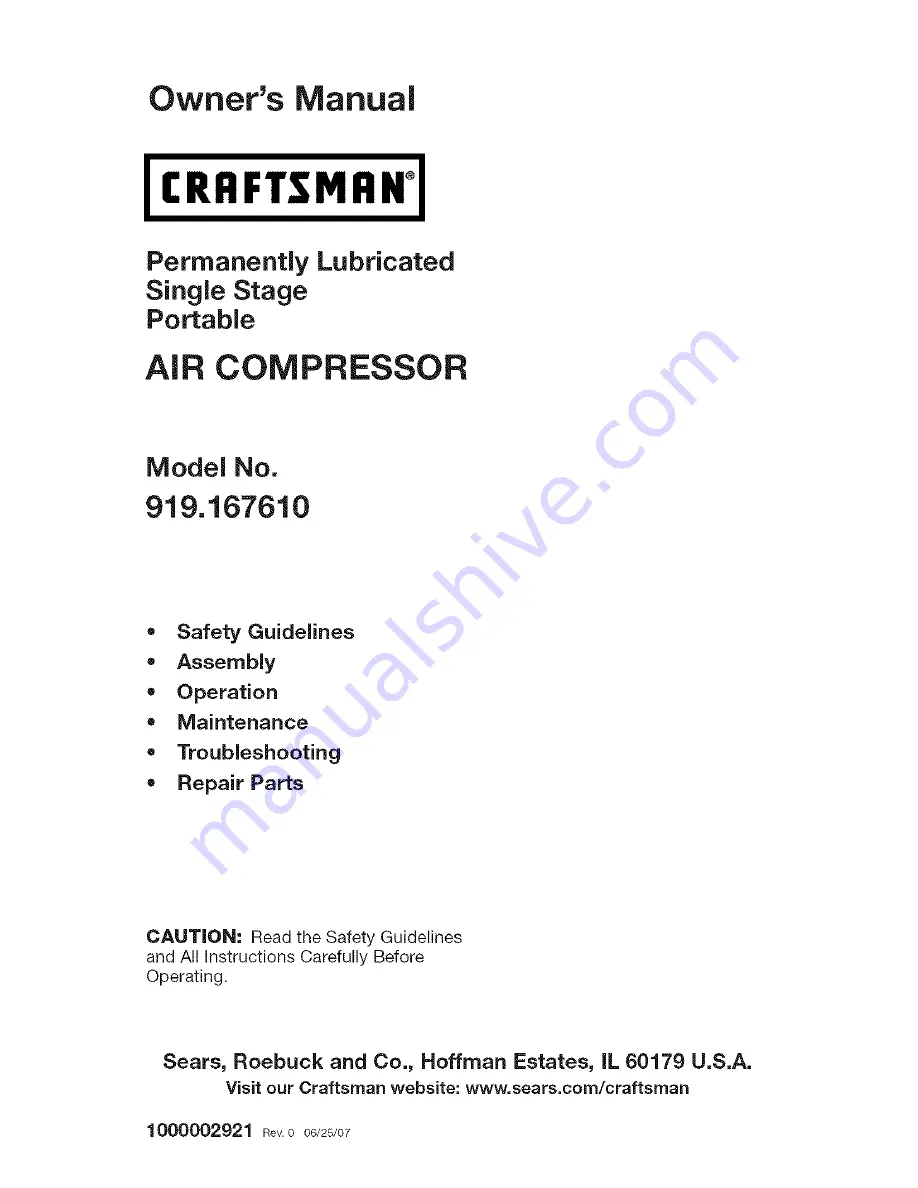 Craftsman 919.167610 Owner'S Manual Download Page 1