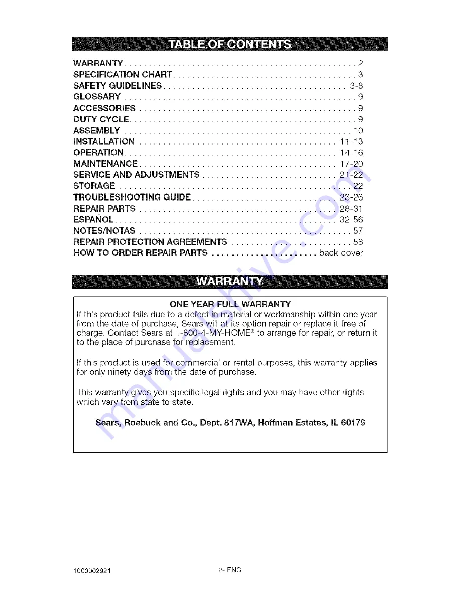 Craftsman 919.167610 Owner'S Manual Download Page 2