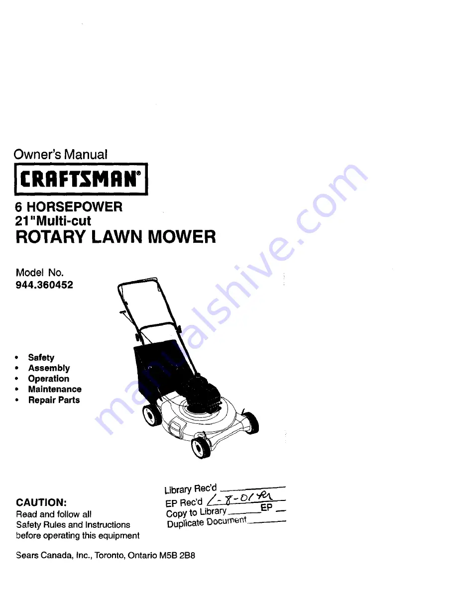 Craftsman 944.360452 Owner'S Manual Download Page 1