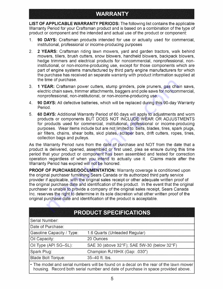 Craftsman 944.361371 Owner'S Manual Download Page 5