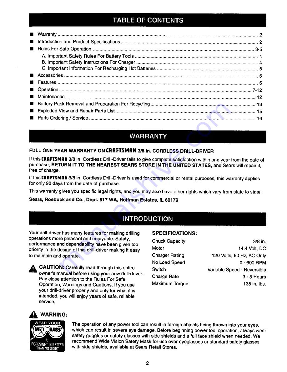 Craftsman 973.111491 Owner'S Manual Download Page 2