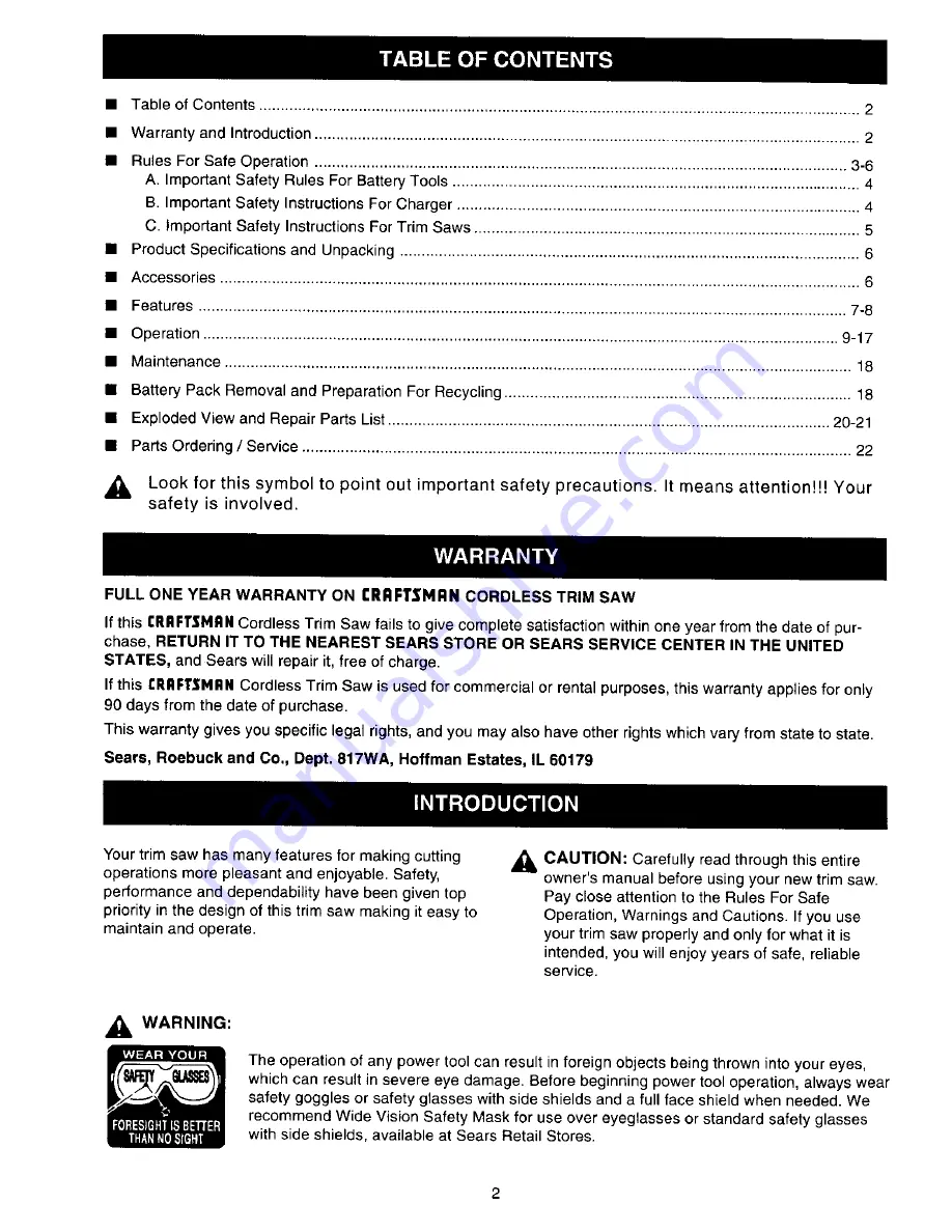 Craftsman 973.113120 Owner'S Manual Download Page 2