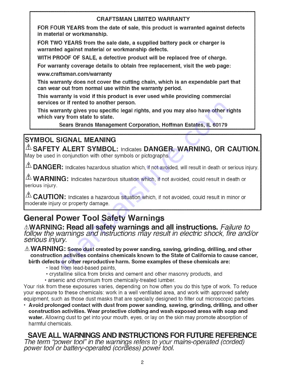 Craftsman 98023 Operator'S Manual Download Page 2