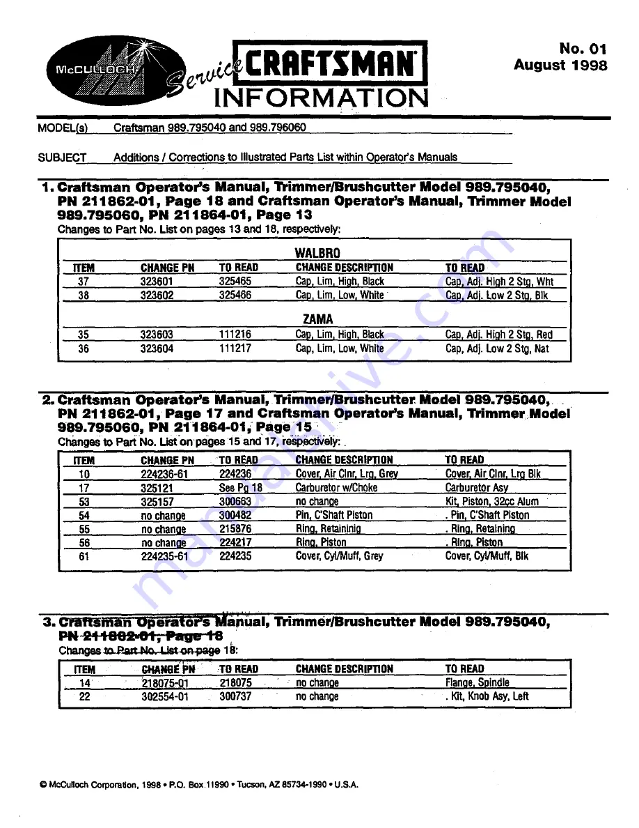 Craftsman 989.795040 Operator'S Manual Download Page 1