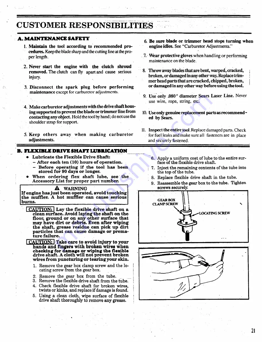 Craftsman BRUSHWACKER 358.798260-32cc Operator'S Manual Download Page 21