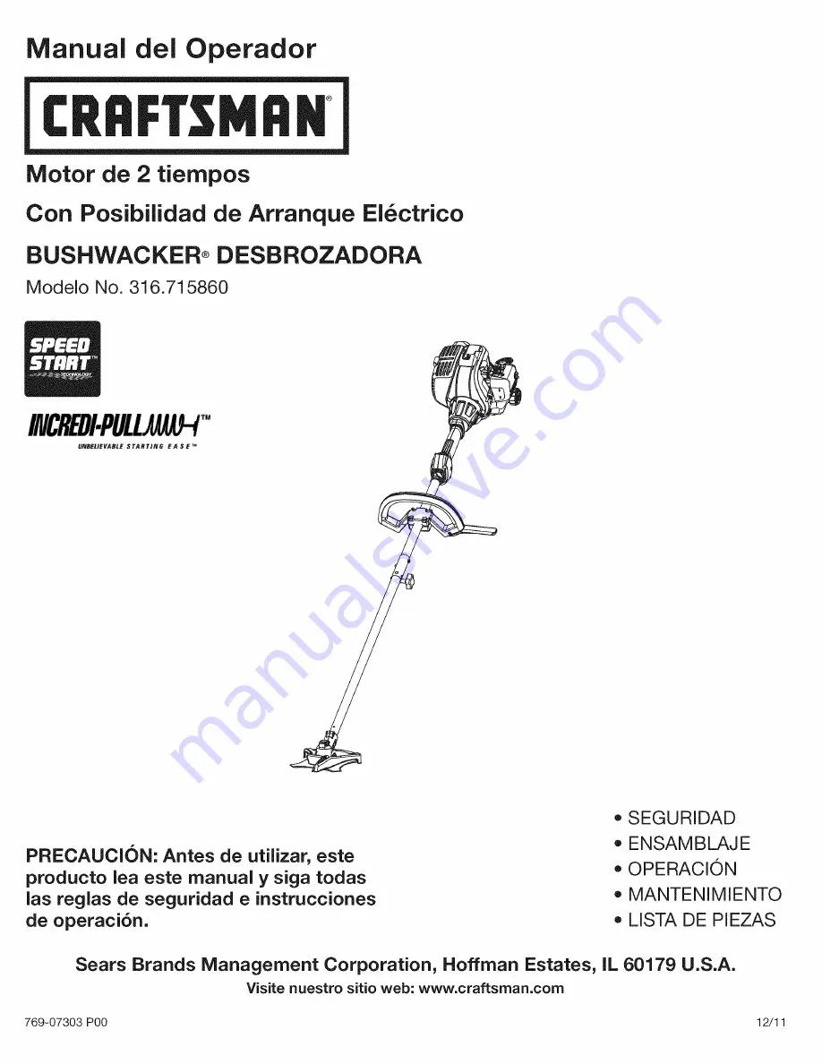 Craftsman BUSHWACKER INCREDI-PULL 316.715860 Скачать руководство пользователя страница 19