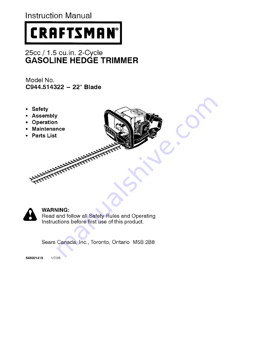 Craftsman C944.514322 Instruction Manual Download Page 1