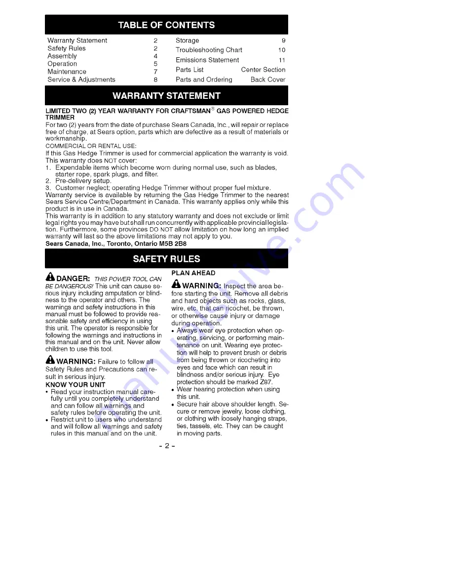 Craftsman C944.514323 Instruction Manual Download Page 2