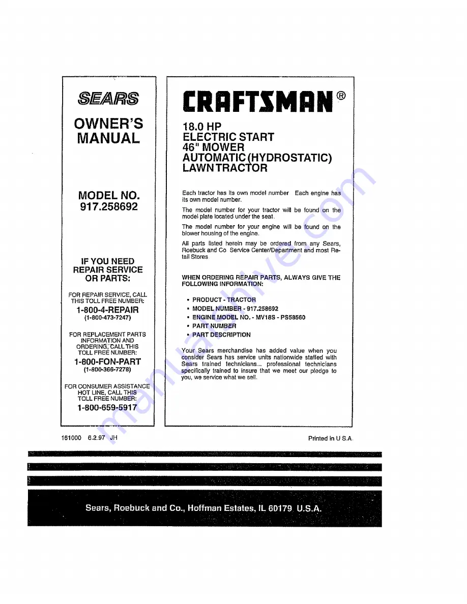 Craftsman EZ 917.258692 Owner'S Manual Download Page 64