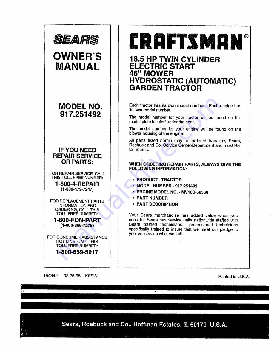 Craftsman EZ3 917.251492 Owner'S Manual Download Page 64