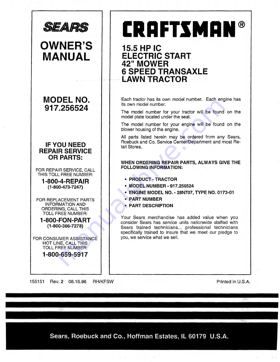 Craftsman EZ3 917.256524 Owner'S Manual Download Page 56