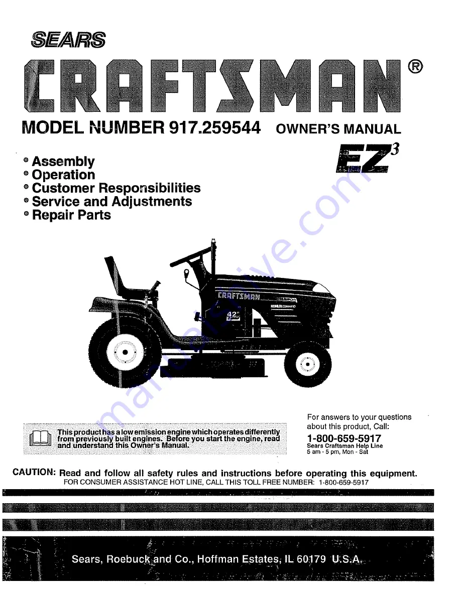 Craftsman EZ3 917.259544 Owner'S Manual Download Page 1