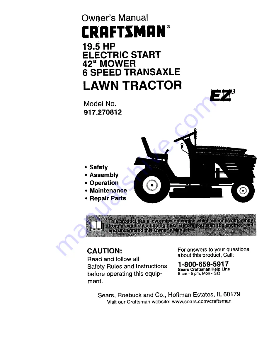 Craftsman EZ3 917.270812 Owner'S Manual Download Page 1