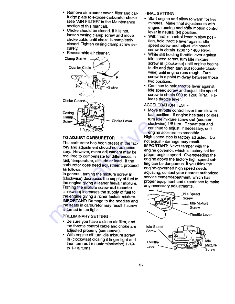 Craftsman EZ3 917.270812 Owner'S Manual Download Page 27