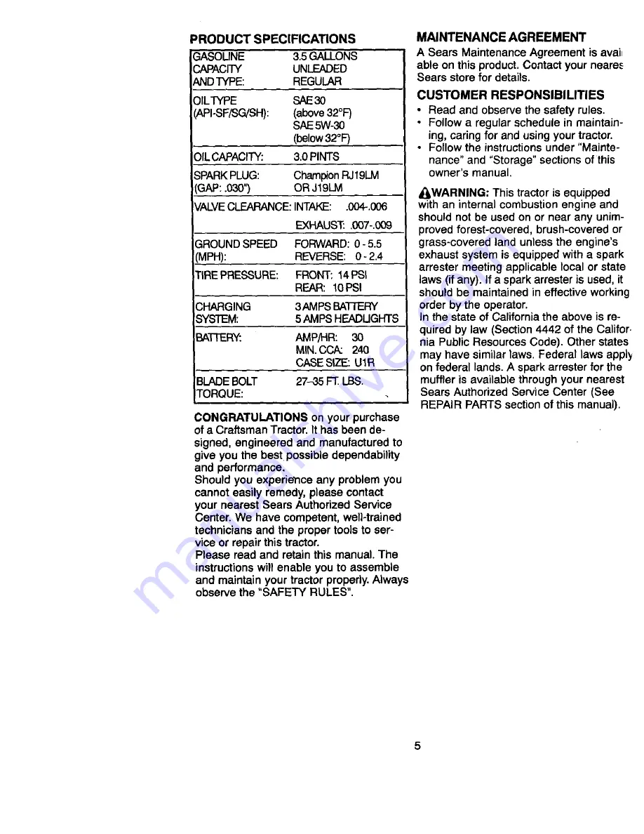 Craftsman EZ3 917.270822 Owner'S Manual Download Page 5