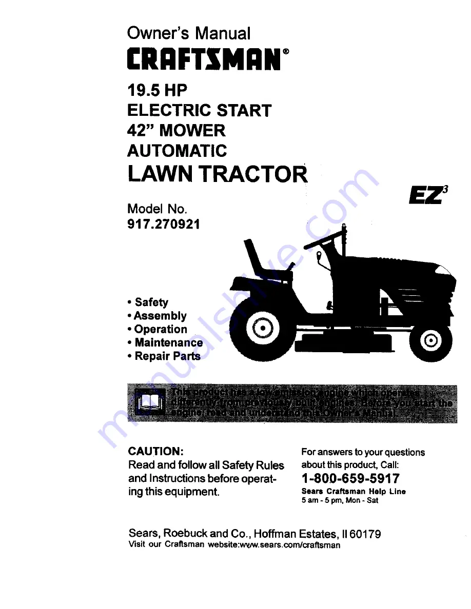 Craftsman EZ3 917.270921 Owner'S Manual Download Page 1