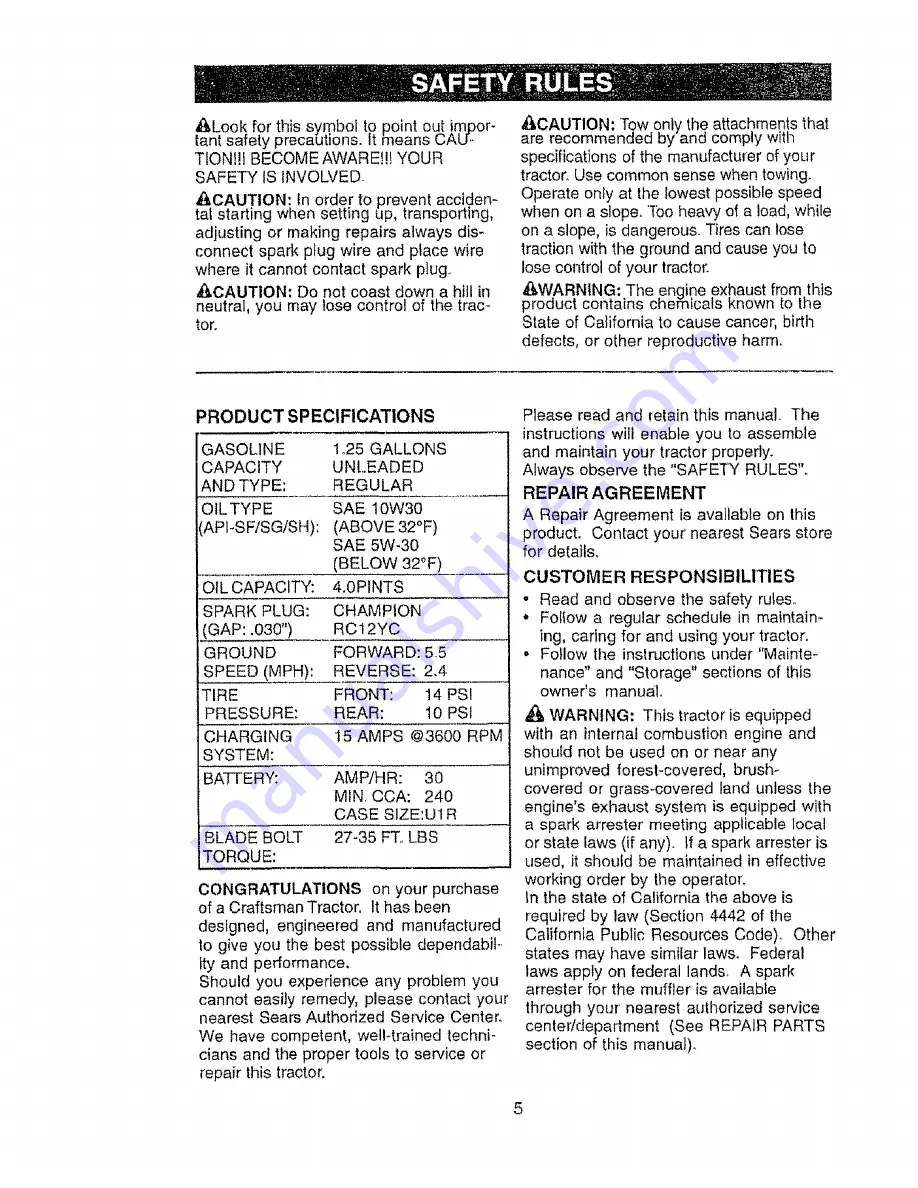 Craftsman EZ3 917.271141 Owner'S Manual Download Page 5