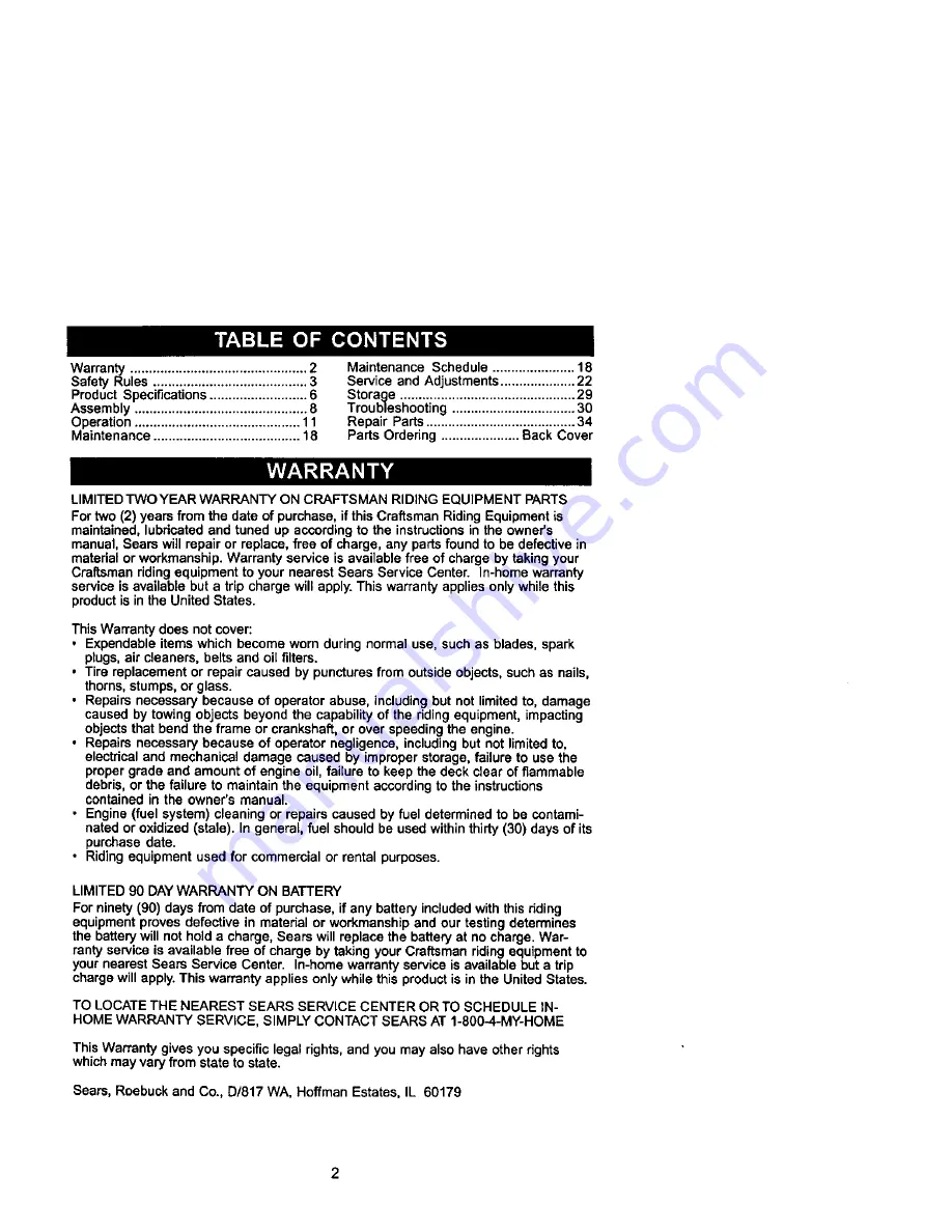 Craftsman EZ3 917.271642 Owner'S Manual Download Page 2