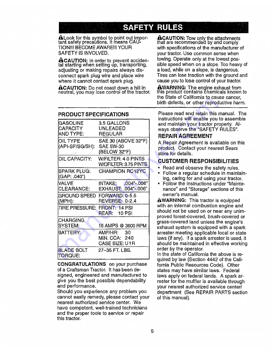 Craftsman EZ3 917.272201 Owner'S Manual Download Page 5