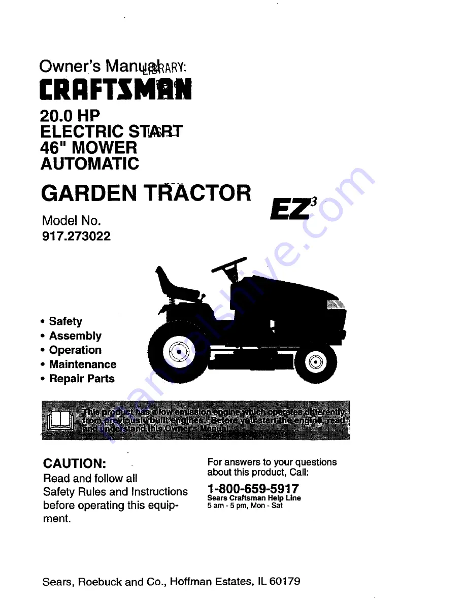 Craftsman EZ3 917.273022 Owner'S Manual Download Page 1