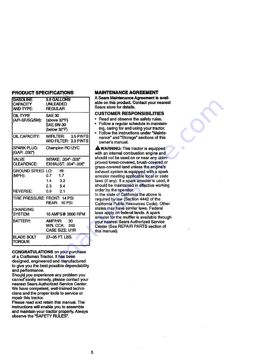 Craftsman EZ3 917.273031 Owner'S Manual Download Page 5