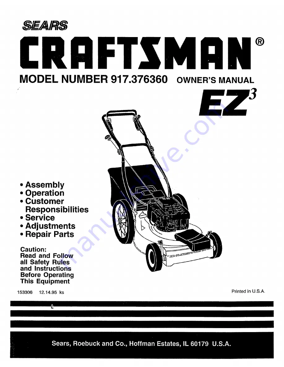 Craftsman EZ3 917.376360 Owner'S Manual Download Page 1