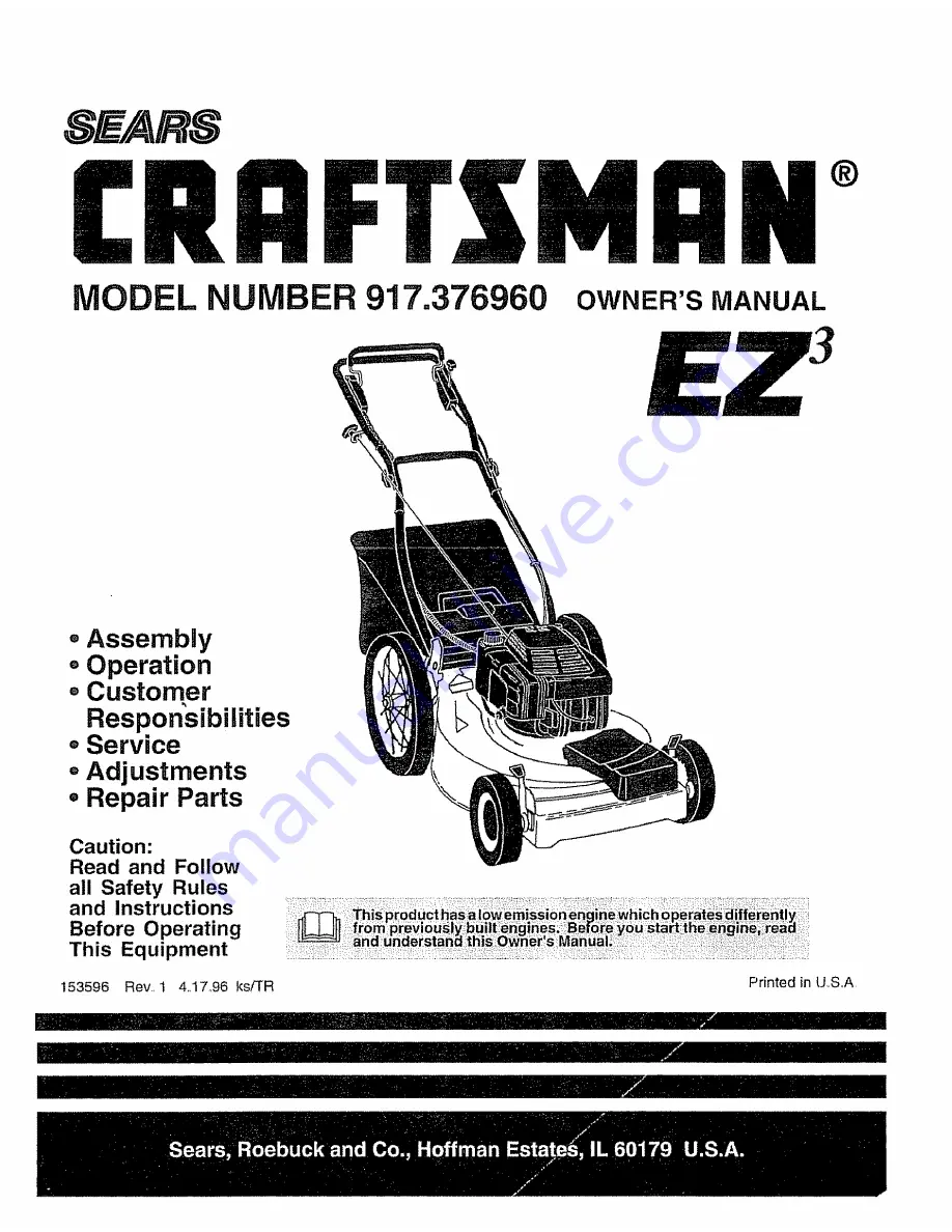 Craftsman EZ3 917.376960 Скачать руководство пользователя страница 1