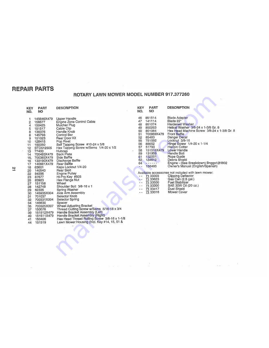 Craftsman EZ3 917.377260 Owner'S Manual Download Page 21