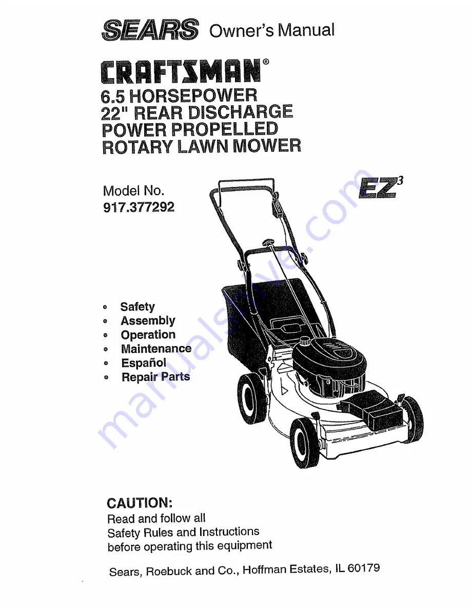 Craftsman EZ3 917.377292 Owner'S Manual Download Page 1