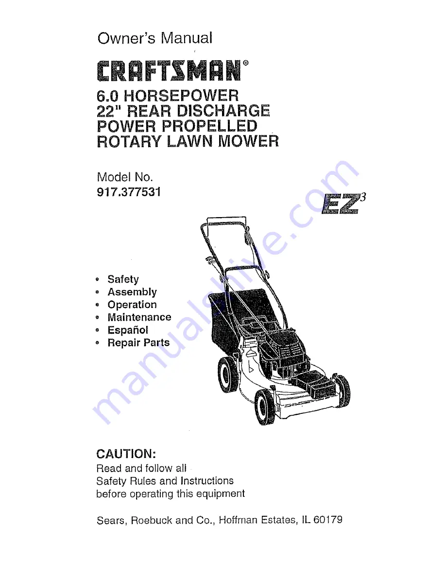 Craftsman EZ3 917.377531 Owner'S Manual Download Page 1