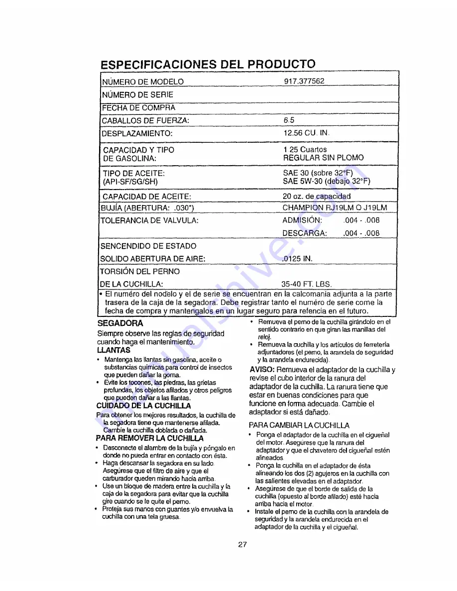 Craftsman EZ3 917.377562 Скачать руководство пользователя страница 27