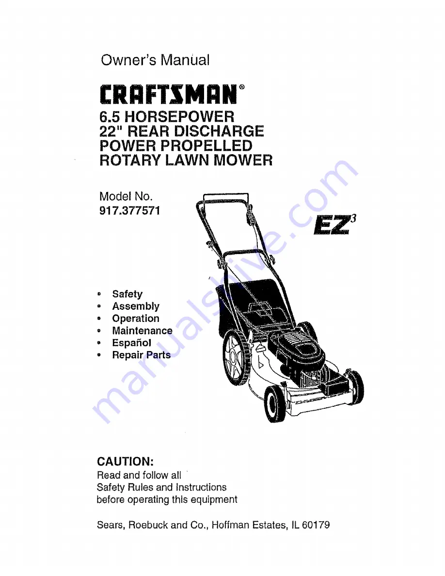 Craftsman EZ3 917.377571 Owner'S Manual Download Page 1