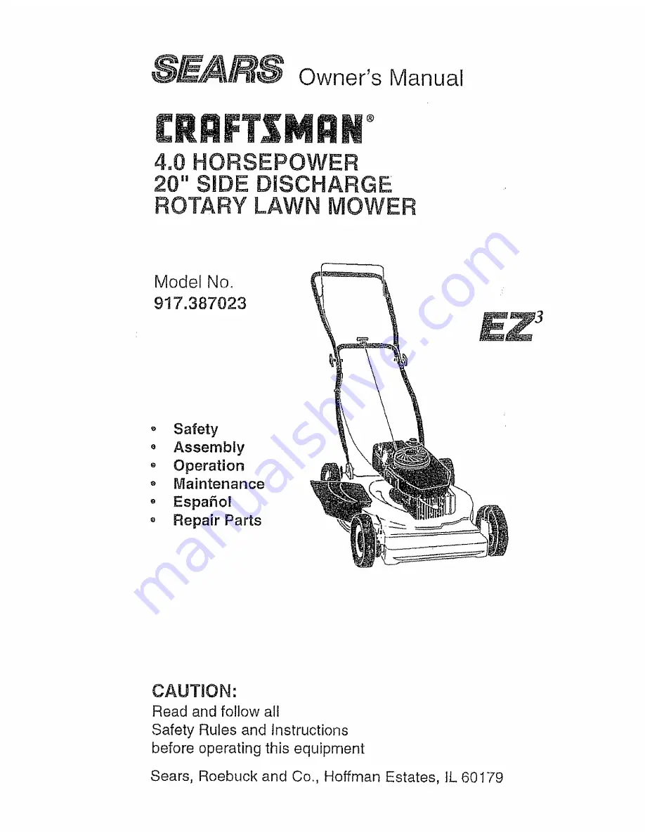 Craftsman EZ3 917.387023 Owner'S Manual Download Page 1