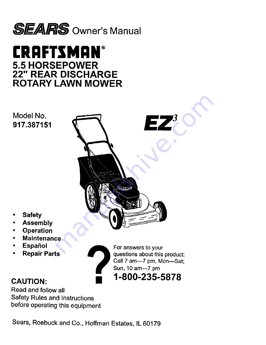 Craftsman EZ3 917.387151 Owner'S Manual Download Page 1