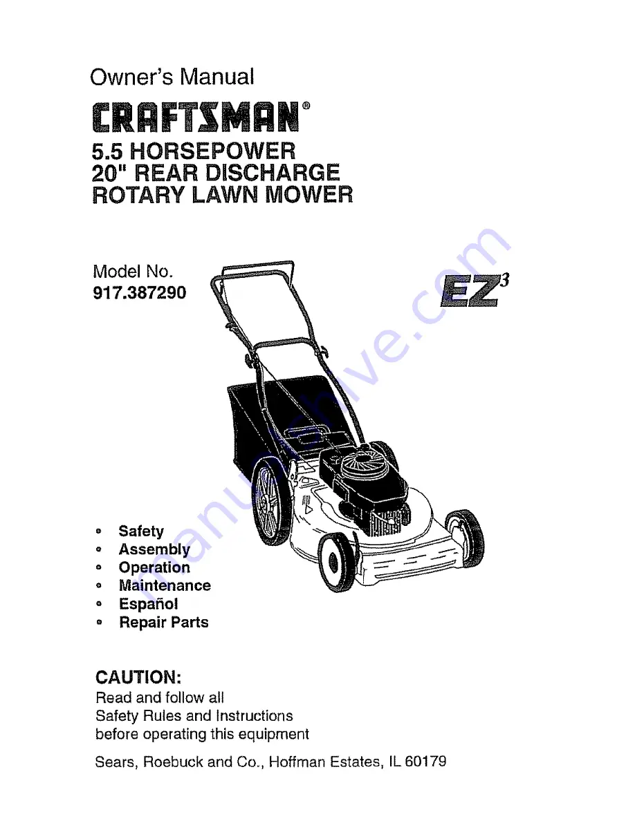 Craftsman EZ3 917.387290 Owner'S Manual Download Page 1