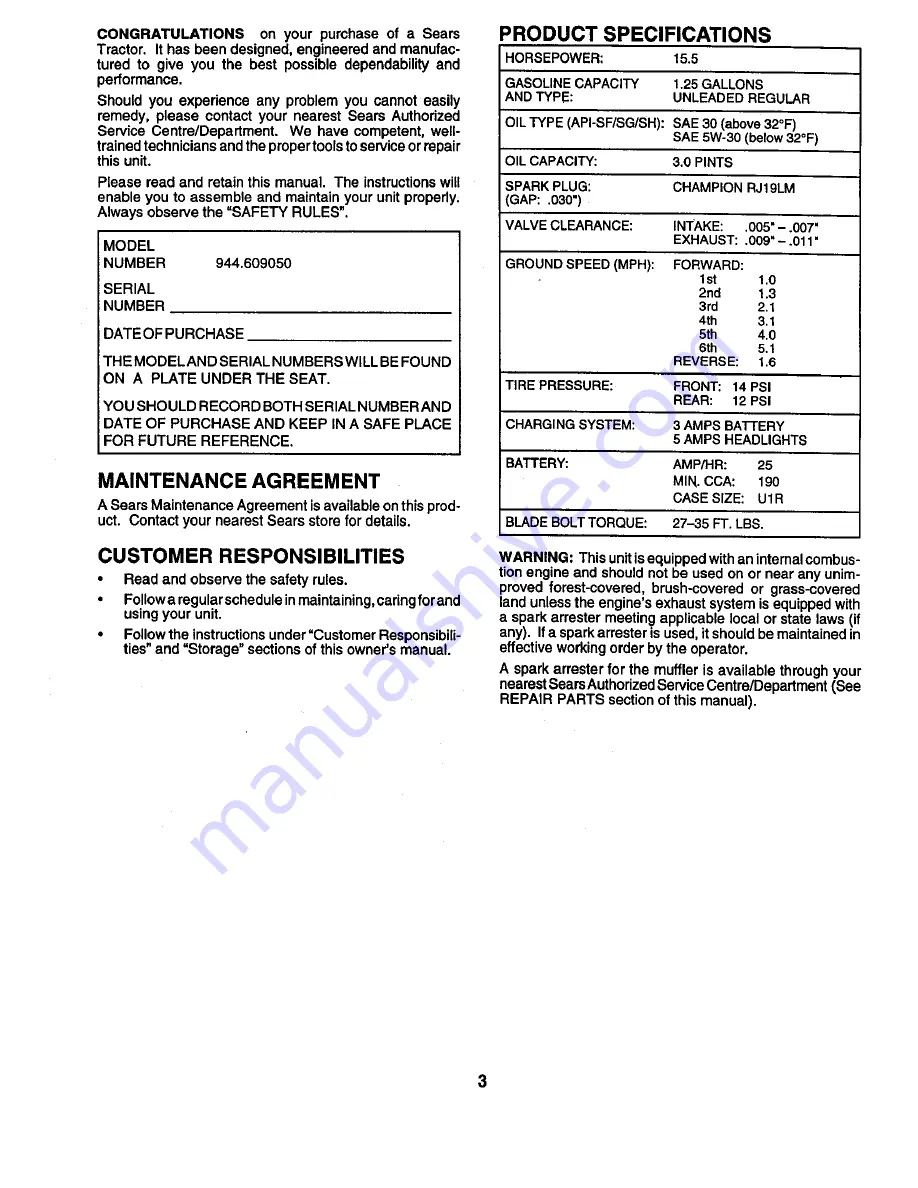 Craftsman EZ3 944.609050 Скачать руководство пользователя страница 3