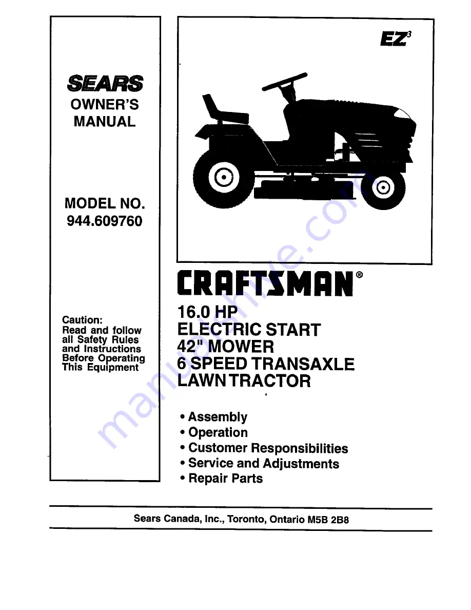 Craftsman EZ3 944.609760 Скачать руководство пользователя страница 1