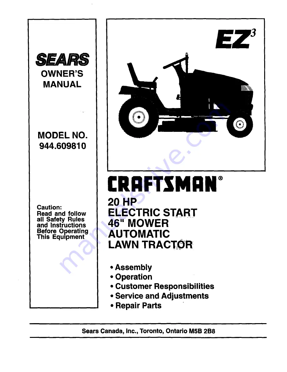 Craftsman EZ3 944.609810 Owner'S Manual Download Page 1