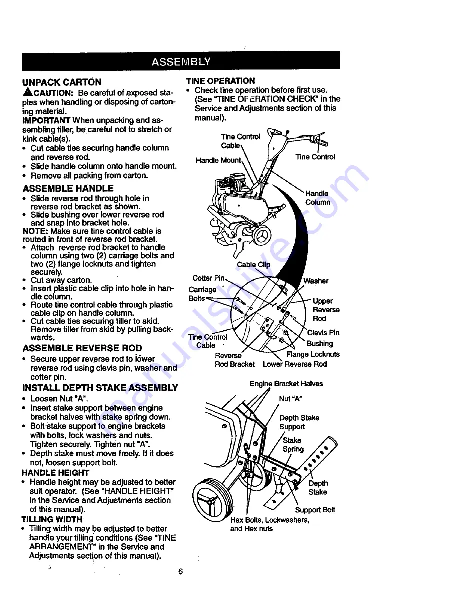 Craftsman FRONT TINE TILLER WITH REVERSE 917.292402 Owner'S Manual Download Page 6