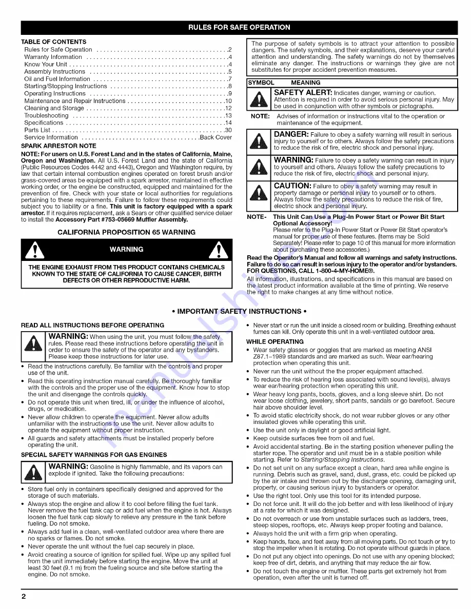 Craftsman INCREDI.PUL 316.794010 Скачать руководство пользователя страница 2