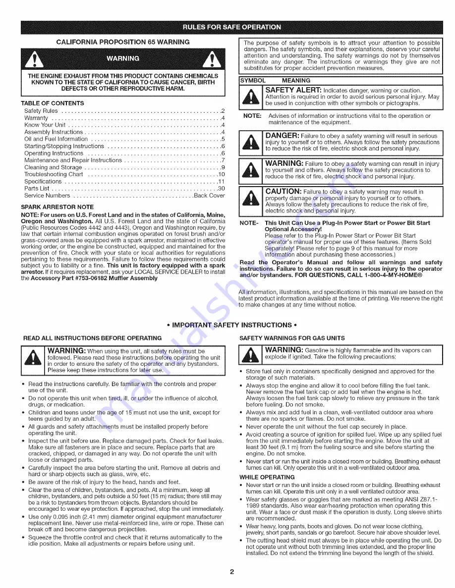 Craftsman Incredi-Pull 316.791190 Operator'S Manual Download Page 2