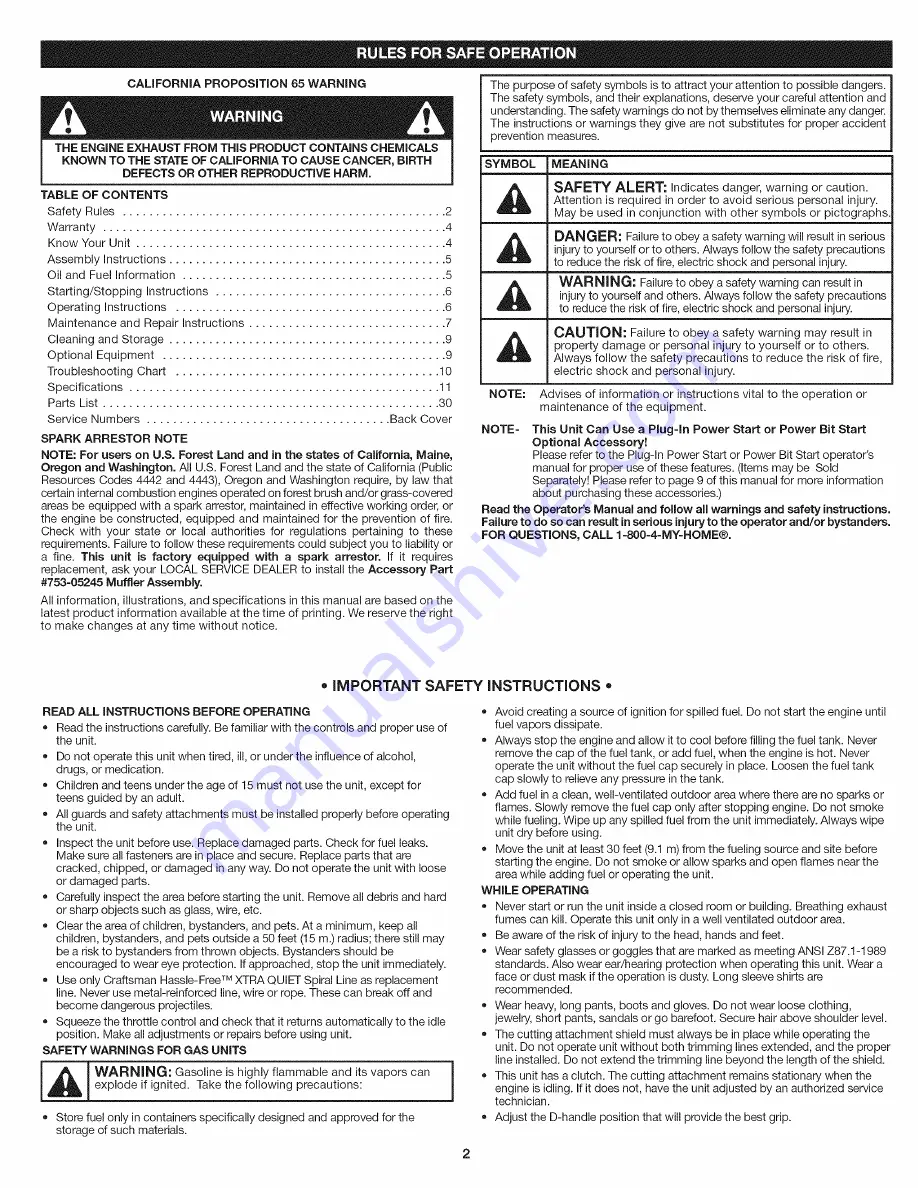 Craftsman INCREDI-PULL 316.791840 Скачать руководство пользователя страница 2