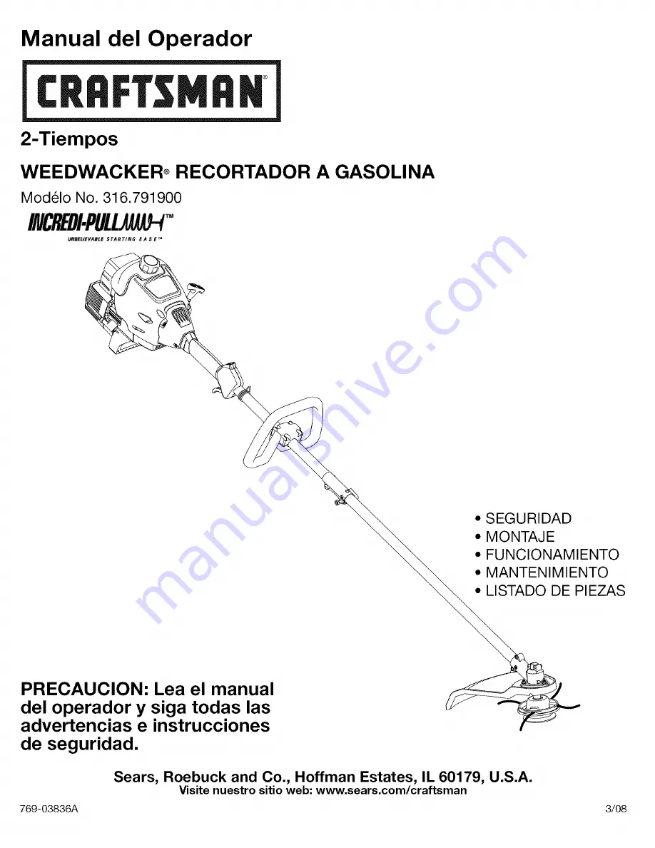 Craftsman Incredi-Pull 316.791900 Operator'S Manual Download Page 13